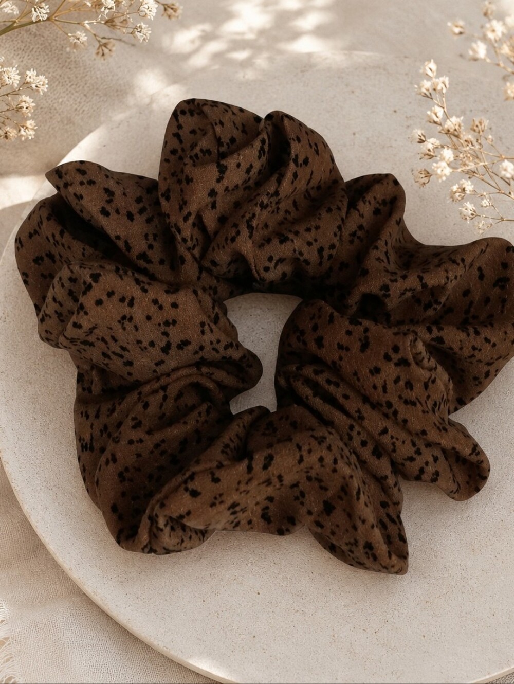 large brown black speckled hair scrunchie